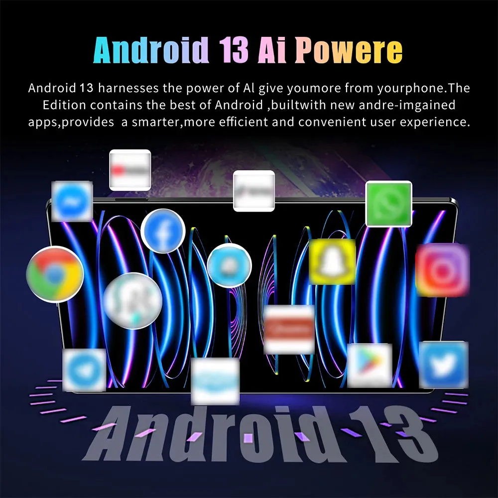 10.1-inch Tablet 1920*1200 IPS Clear Touchscreen Android 13 Tablet 12GB RAM 512GB ROM Memory, 8000mAh BT 13MP 26MP 5G WiFi