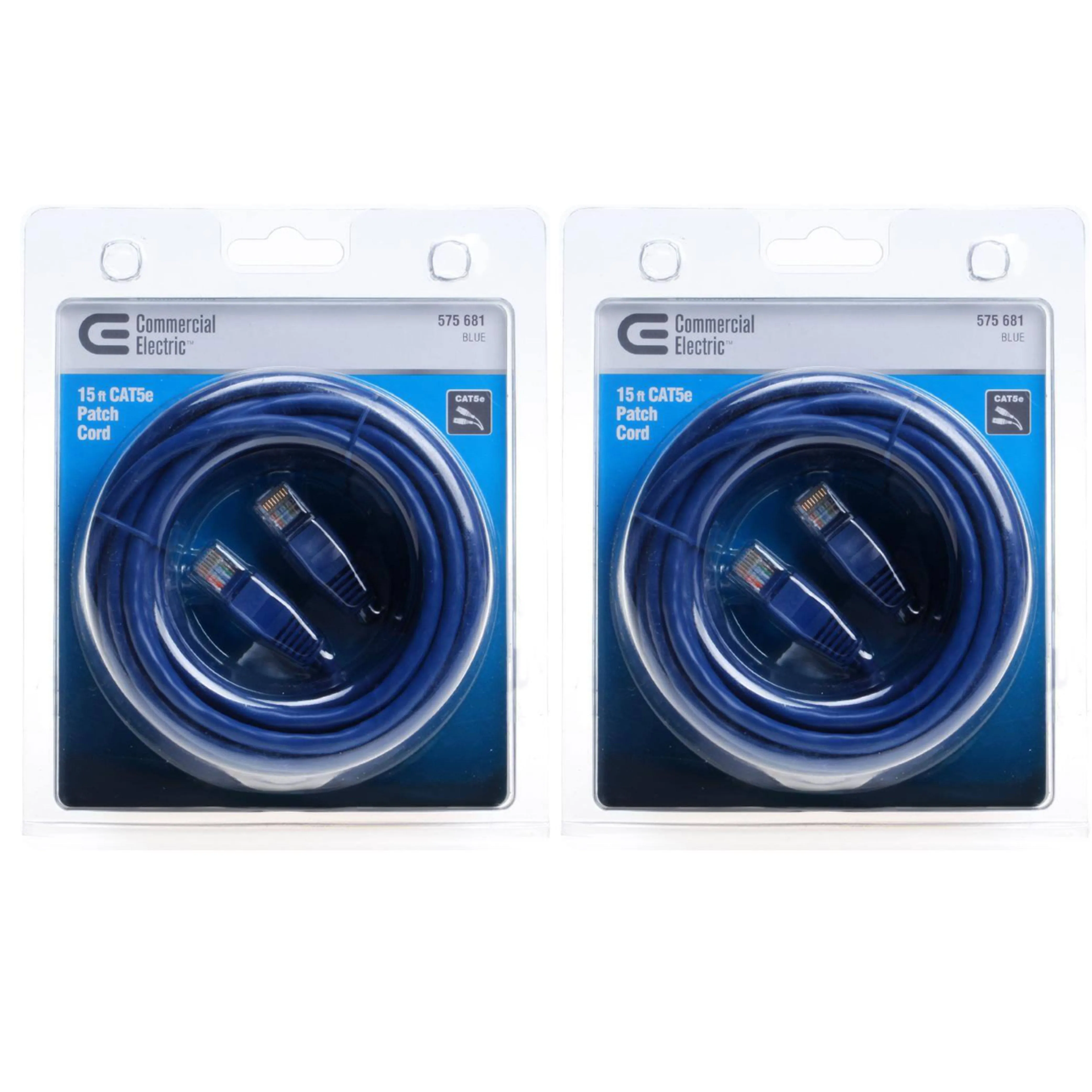 2 Pc 15ft RJ45 Cat5e Patch Cord Cable Ethernet Internet Network LAN Router Blue