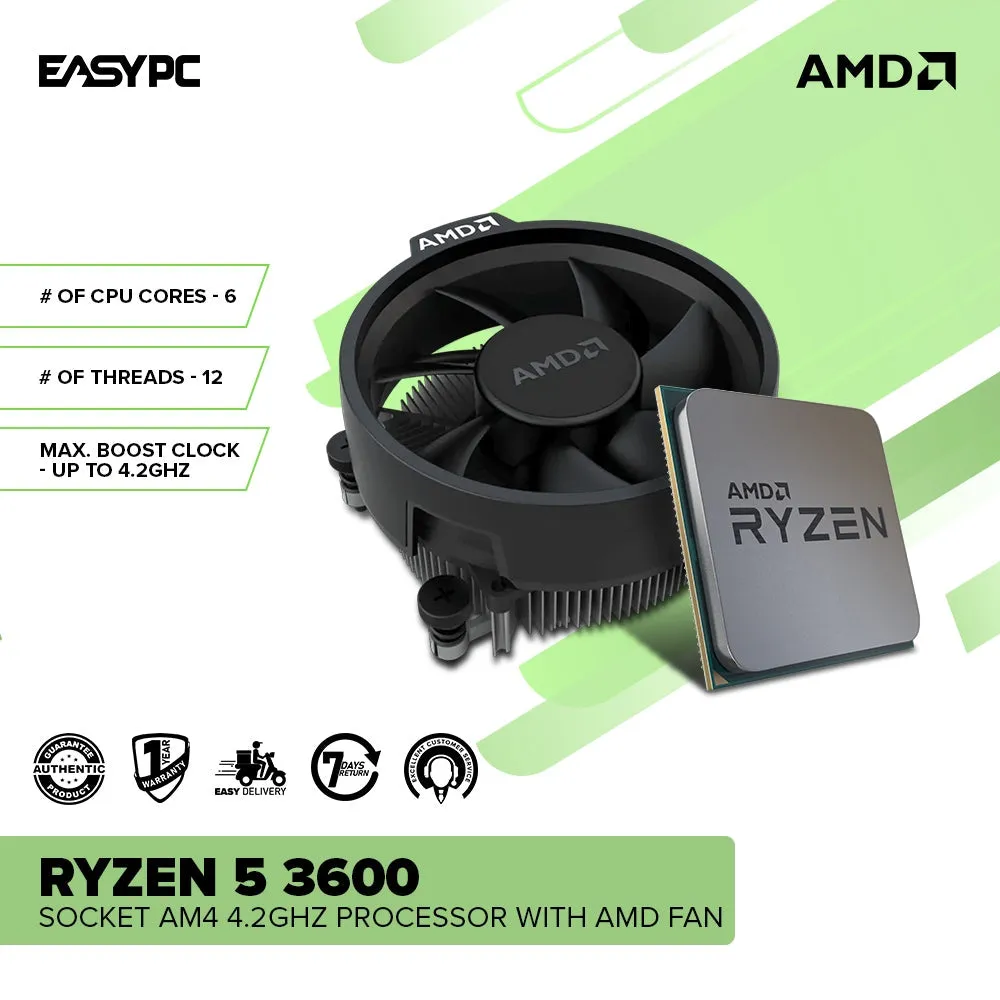 AMD Ryzen 5 3600 Socket Am4 4.2ghz with AMD Fan Multipack Processor