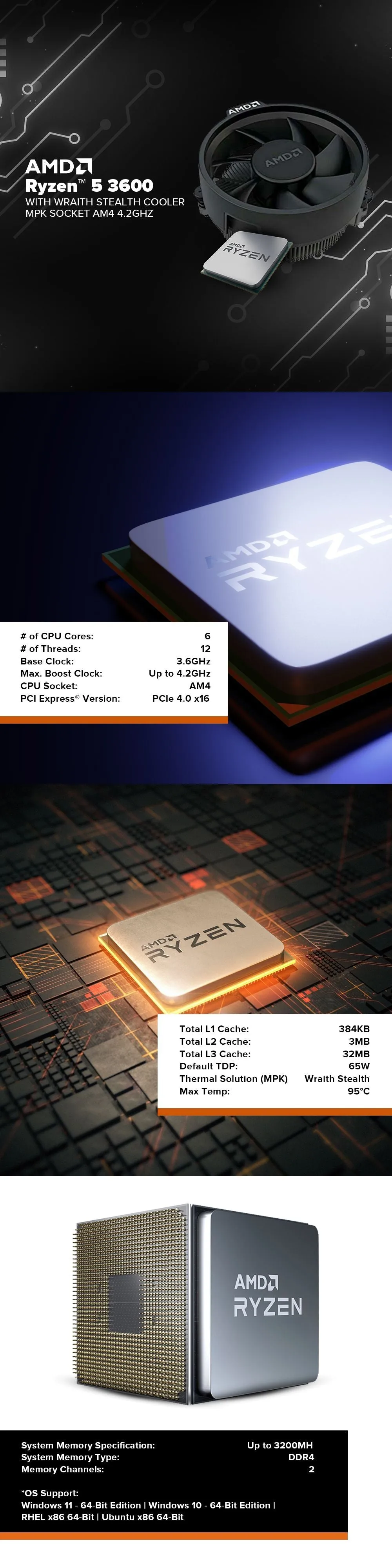 AMD Ryzen 5 3600 Socket Am4 4.2ghz with AMD Fan Multipack Processor