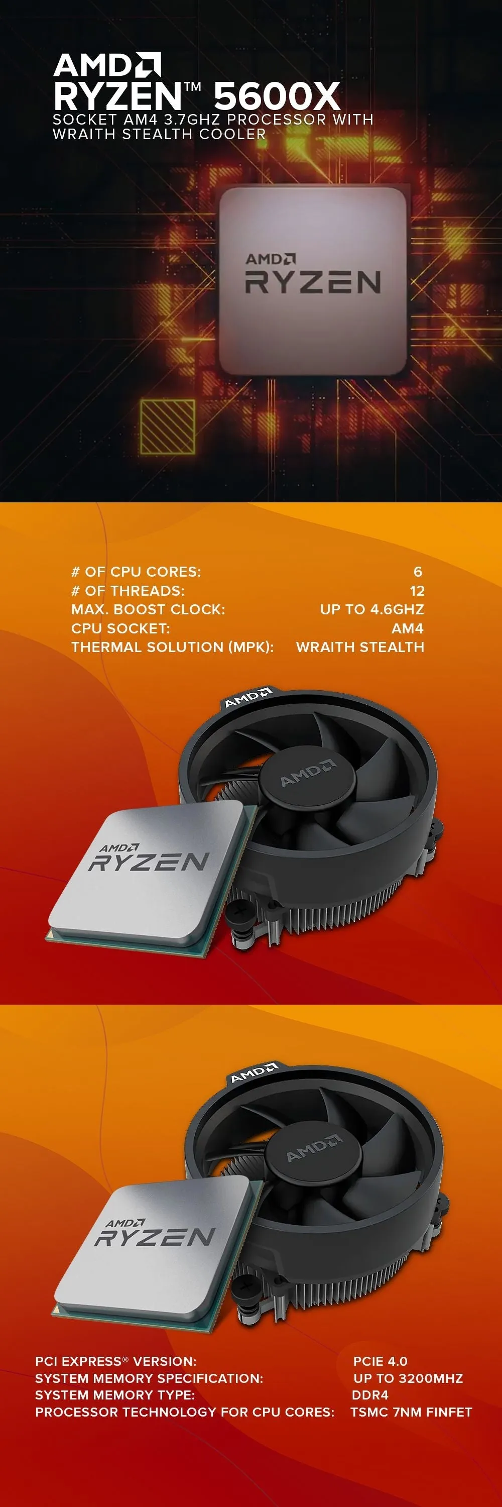 AMD Ryzen 5 5600X Socket AM4 3.7GHz with AMD OEM Fan MPK VR Ready Premium Desktop Processor