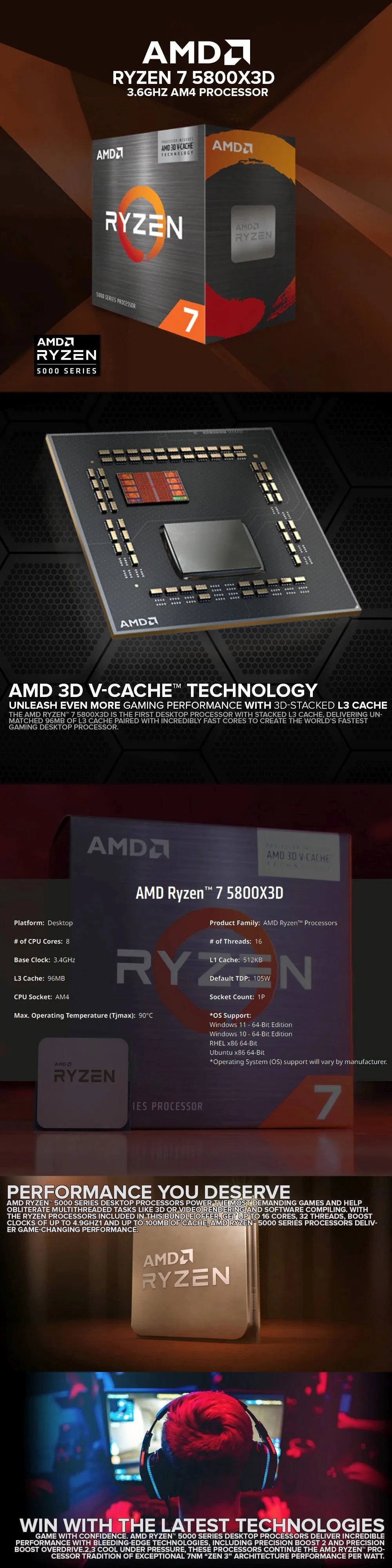 AMD Ryzen 7 5800X3D 3.6ghz AM4 Processor
