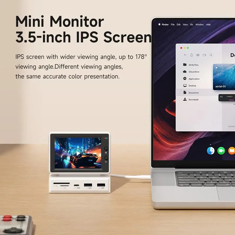 Compact 3.5" IPS Display & USB-C Hub: Mini PC Monitor & Connectivity Solution