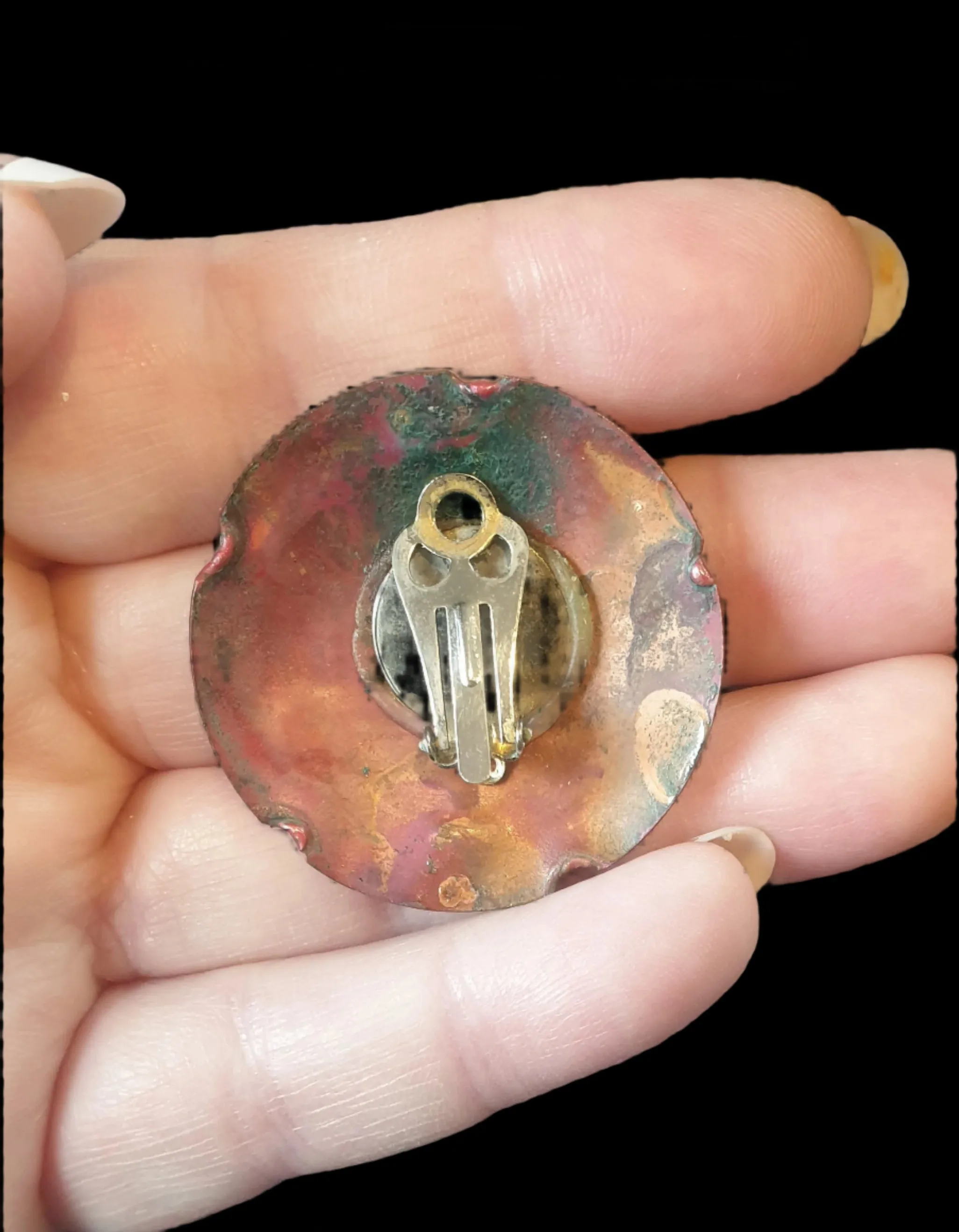 Copper & Brass Brutalist Vintage Clip-On Earrings