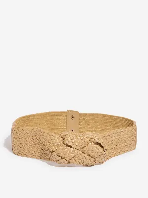 Westside Accessories Beige Raffia Elastic Belt