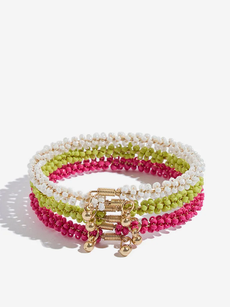 Westside Accessories Pink Beaded Cuff Bracelet